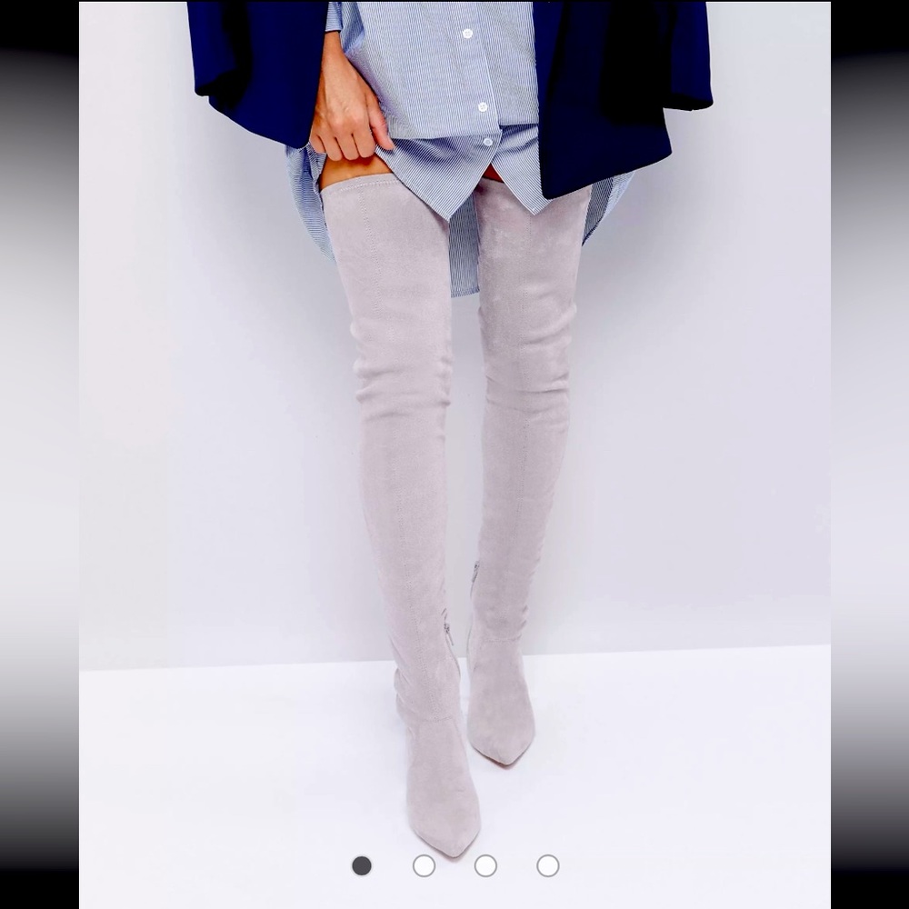 NWOB ASOS thigh high suede heeled boot light grey Sz 8